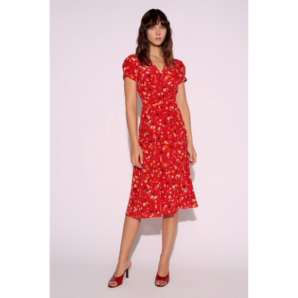 REALISATION PAR The Teale Dress In Rouge Fleur Red Floral L Large - Picture 1 of 16